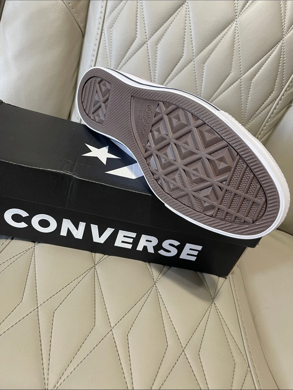 Converse White Low Top Sneakers with Red & Navy Stripes - Picture 10 of 10